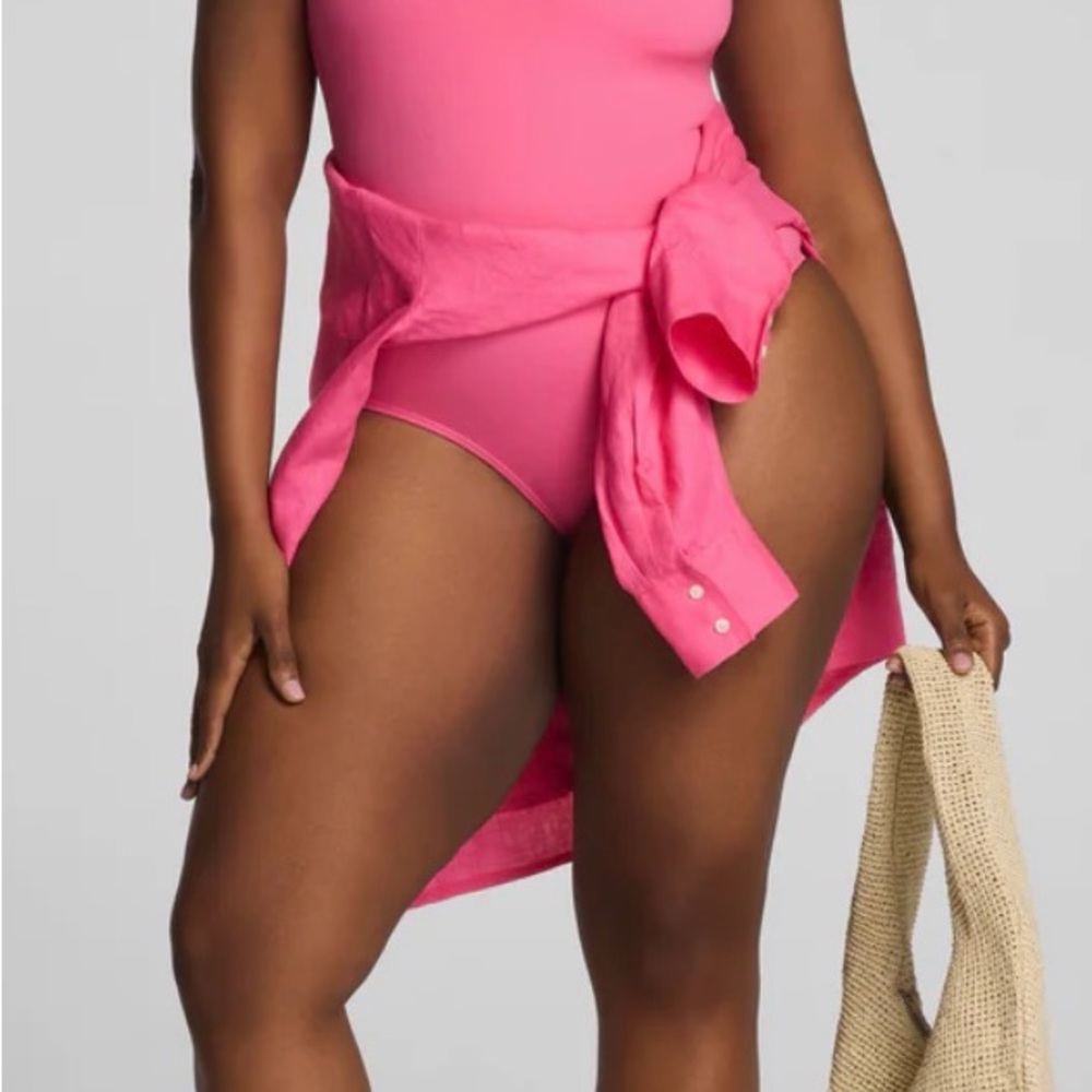 SPANX Hibiscus Pink Square-Neck One-Piece Swimsuit Large NWT - Picture 3 of 4